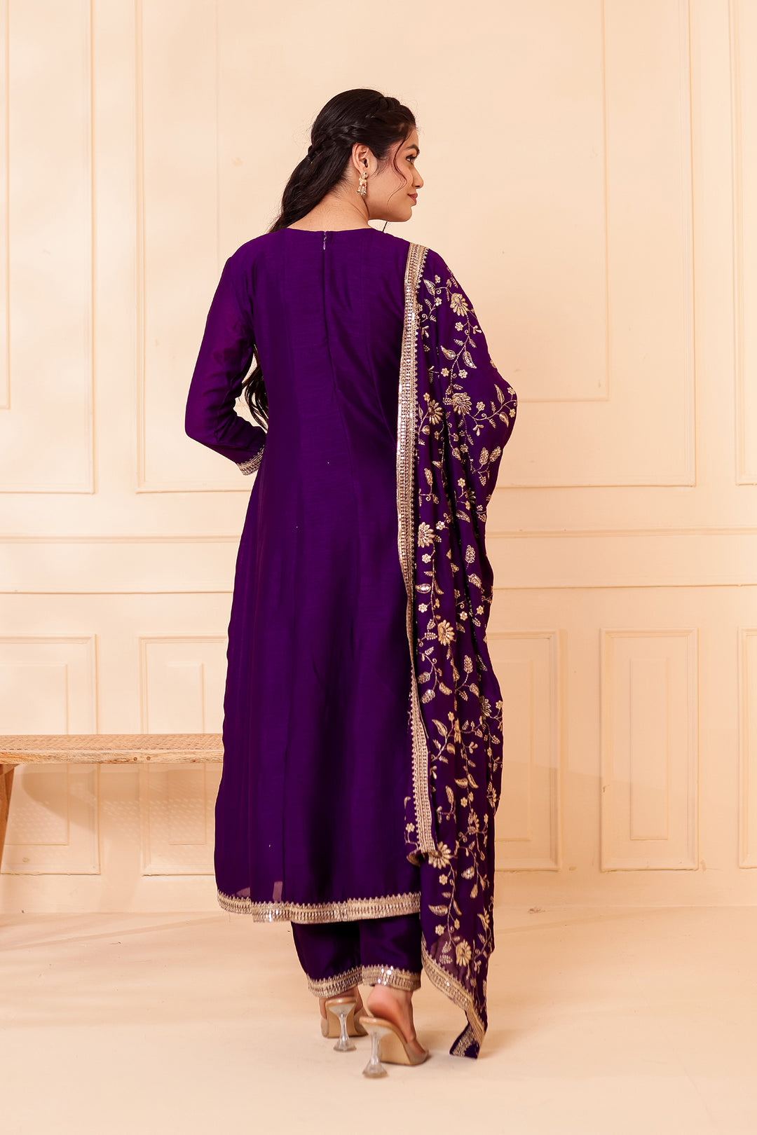 Purple Vichitra Silk Anarkali Suit.