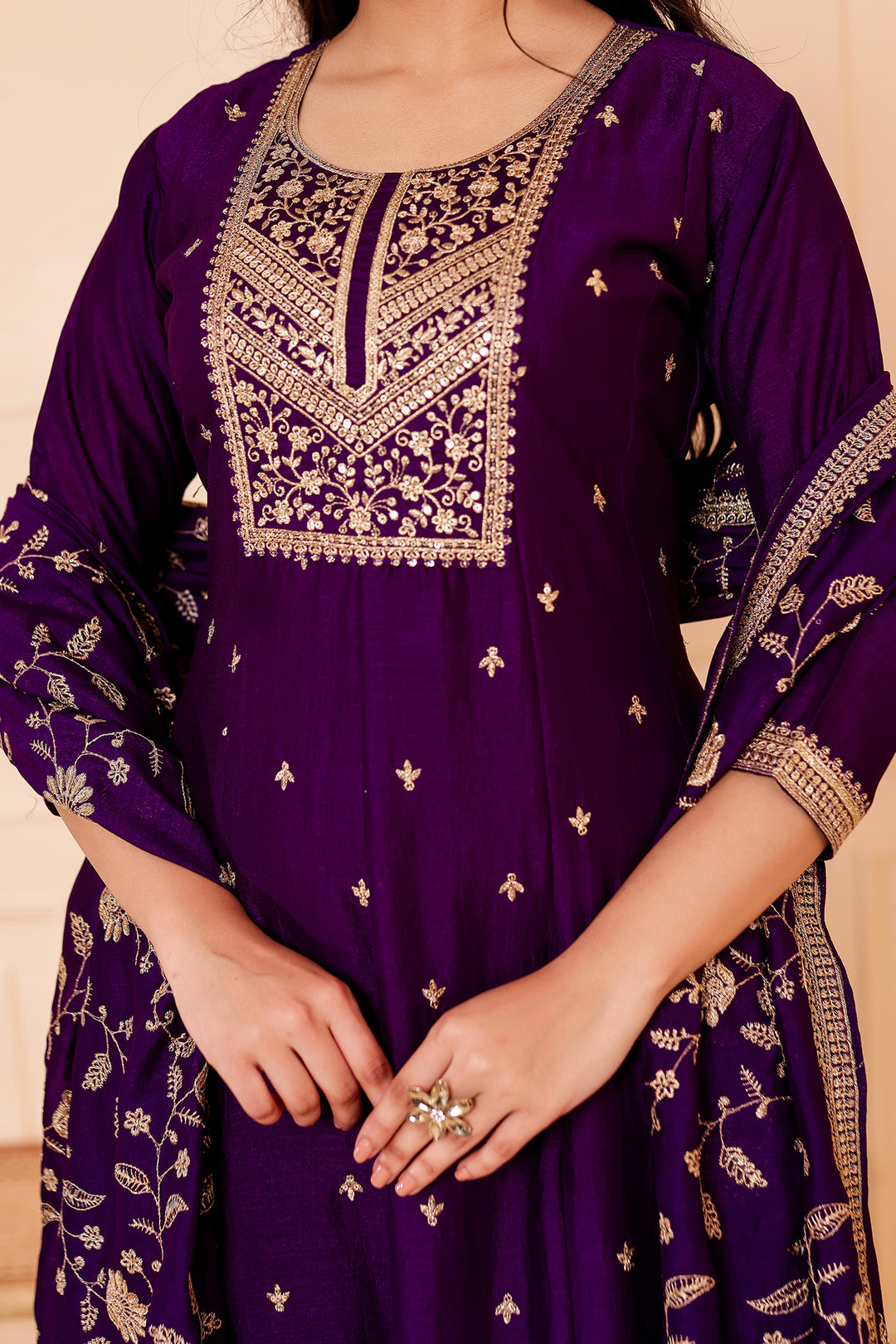 Purple Vichitra Silk Anarkali Suit.