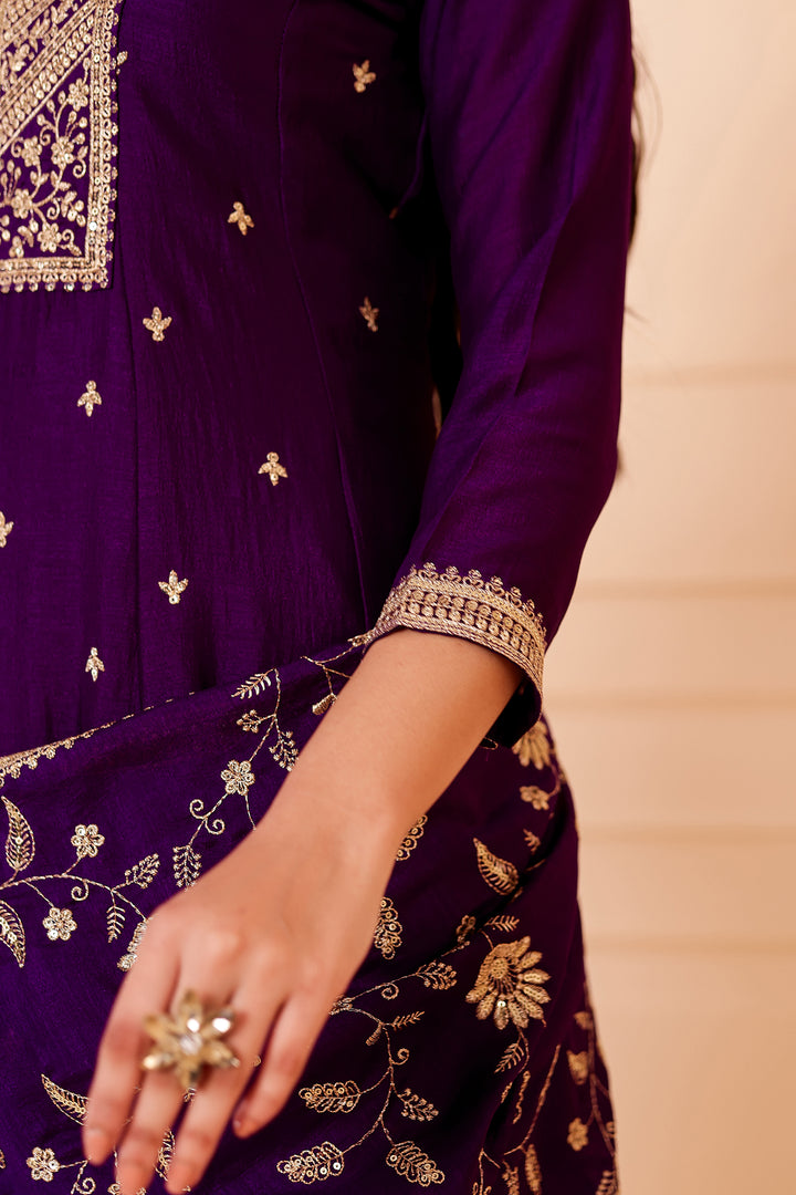 Purple Vichitra Silk Anarkali Suit.