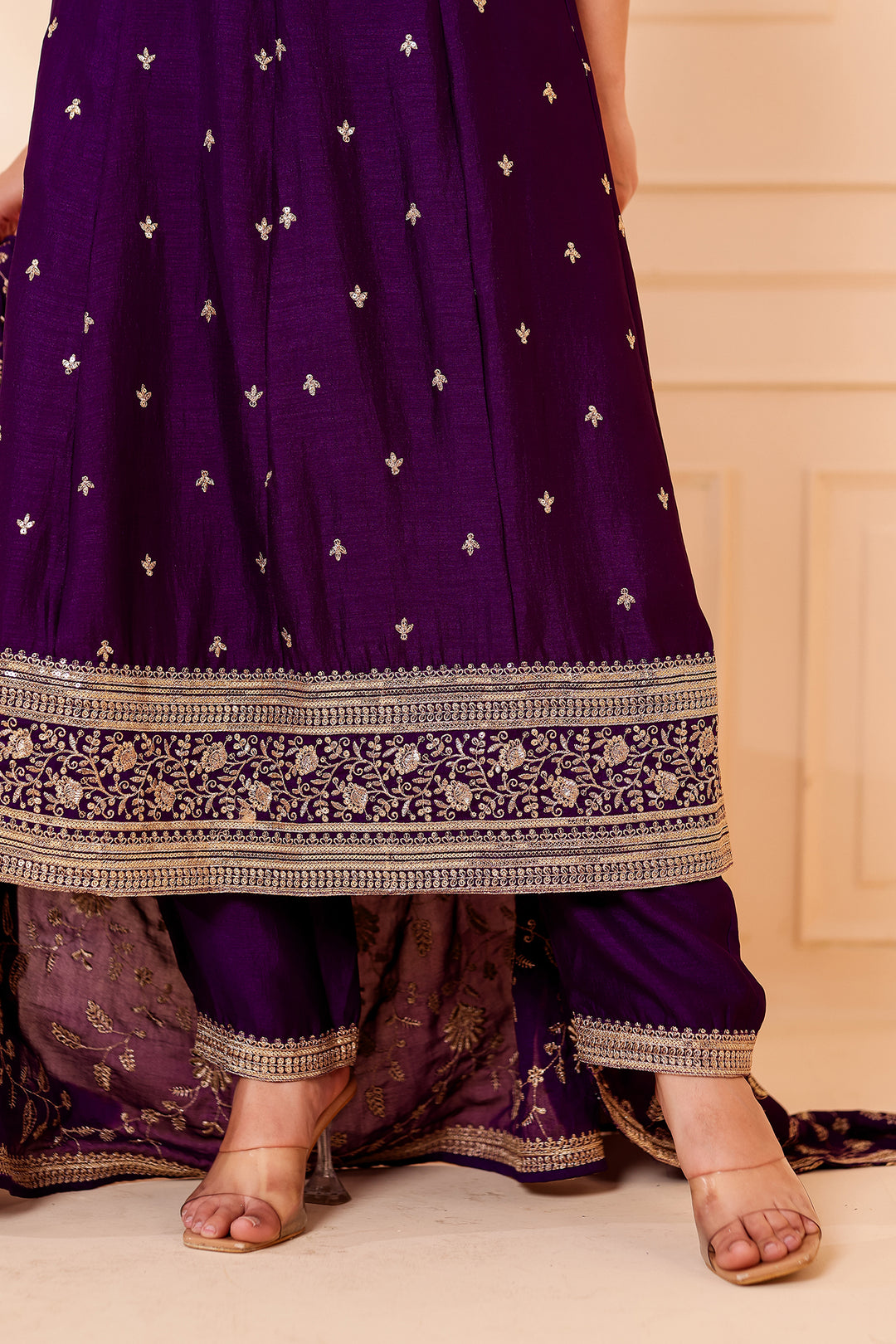 Purple Vichitra Silk Anarkali Suit.