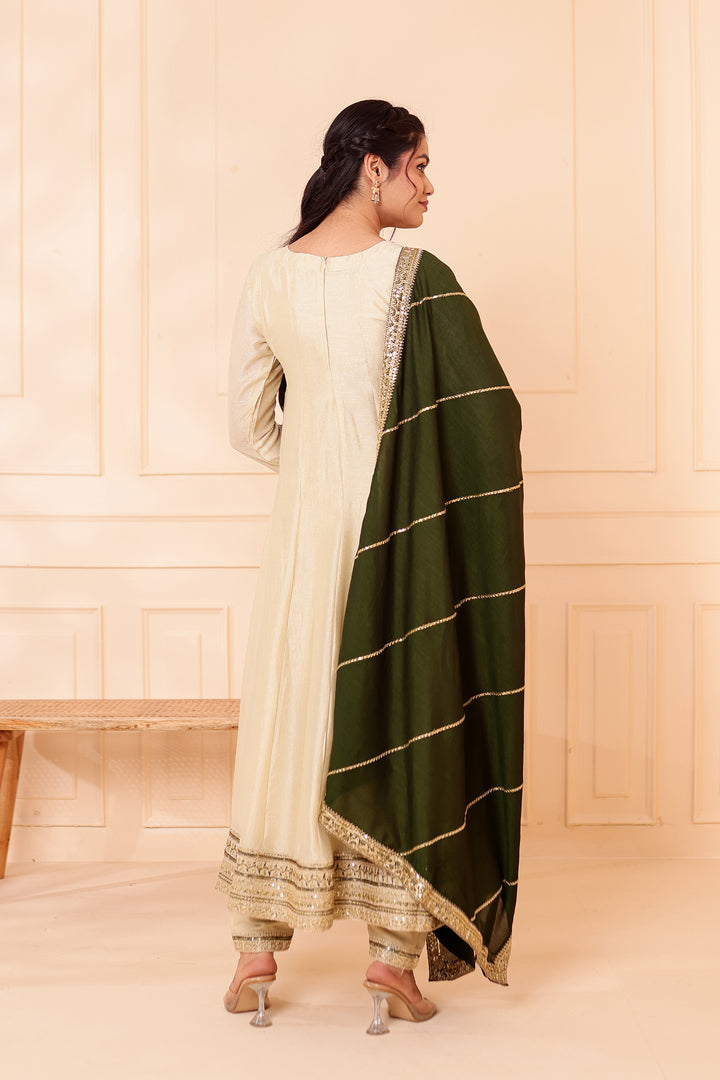 Pista Green Vichitra Silk Anarkali Suit.