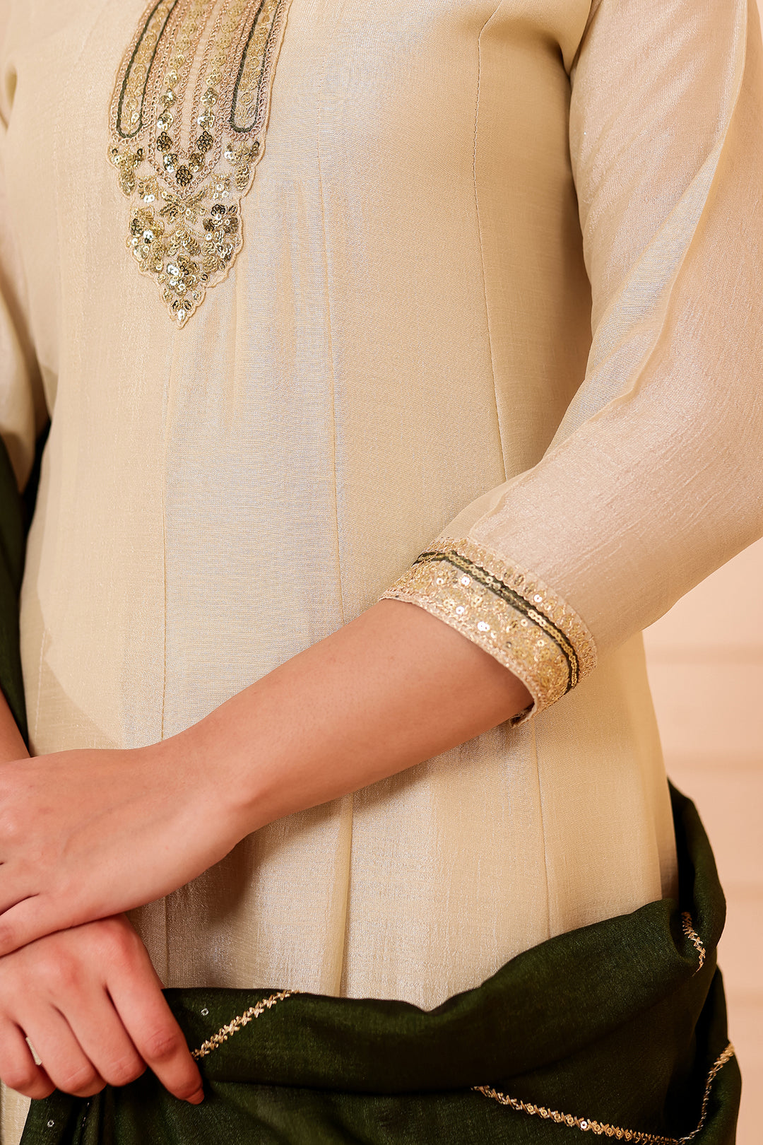 Pista Green Vichitra Silk Anarkali Suit.