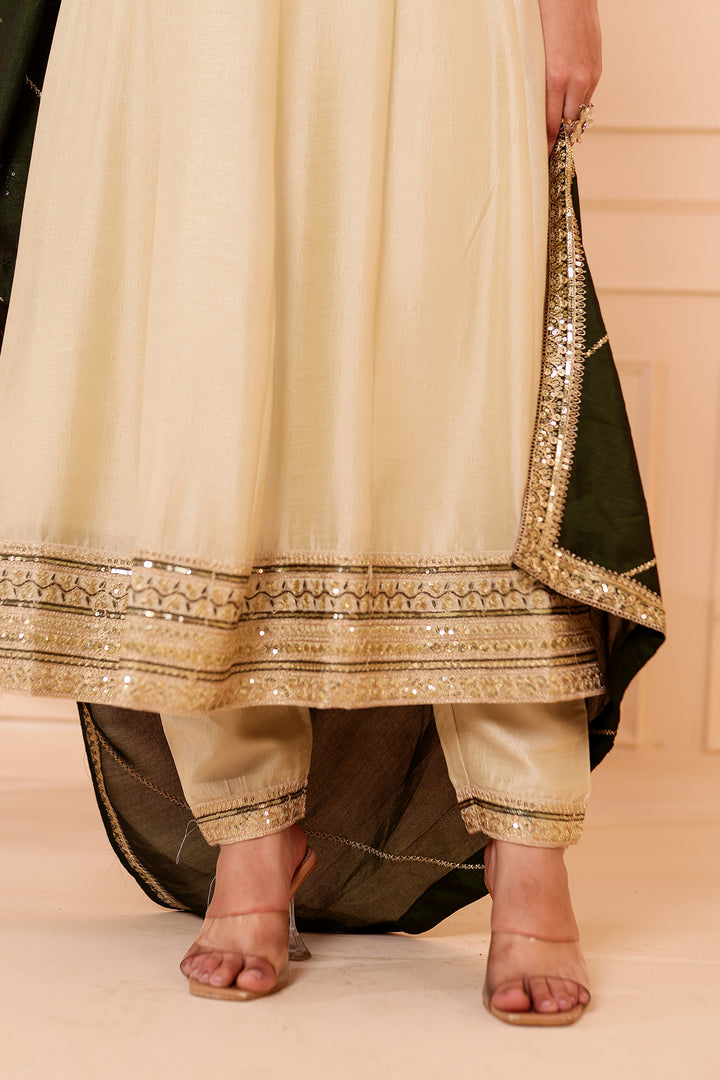 Pista Green Vichitra Silk Anarkali Suit.