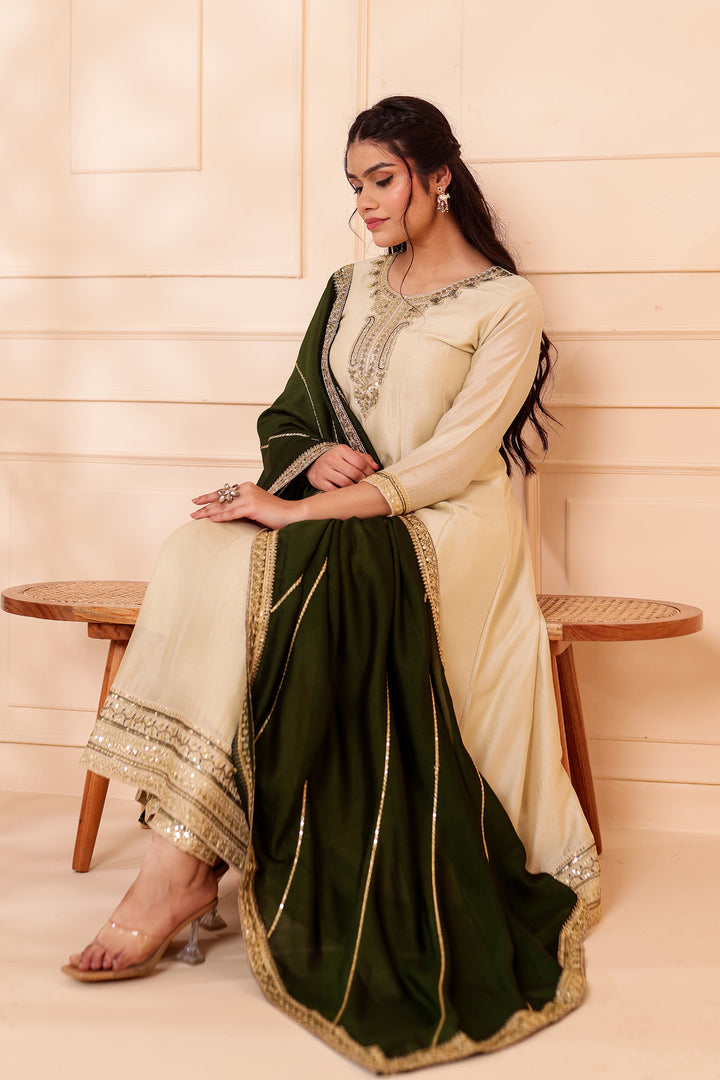 Pista Green Vichitra Silk Anarkali Suit.