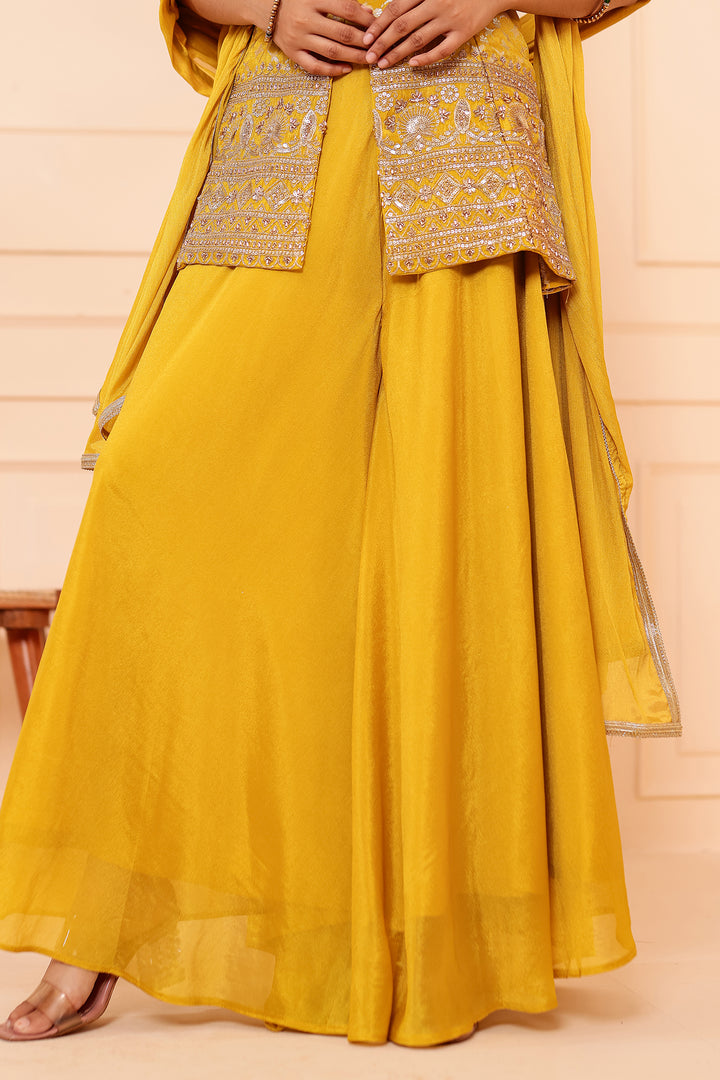 Mustard Banarsi Brocade Silk Palazzo Suit.