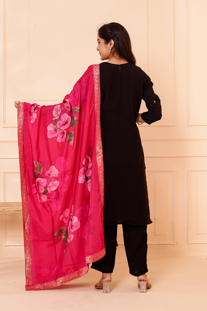 Black Chanderi Silk Straight Cut Suit.