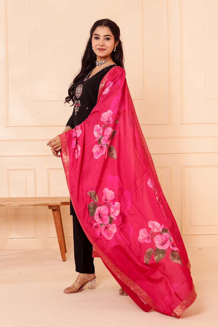 Black Chanderi Silk Straight Cut Suit.