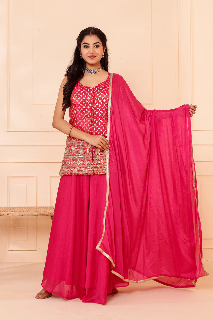 Rani Pink Banarsi Brocade Silk Palazzo Suit.