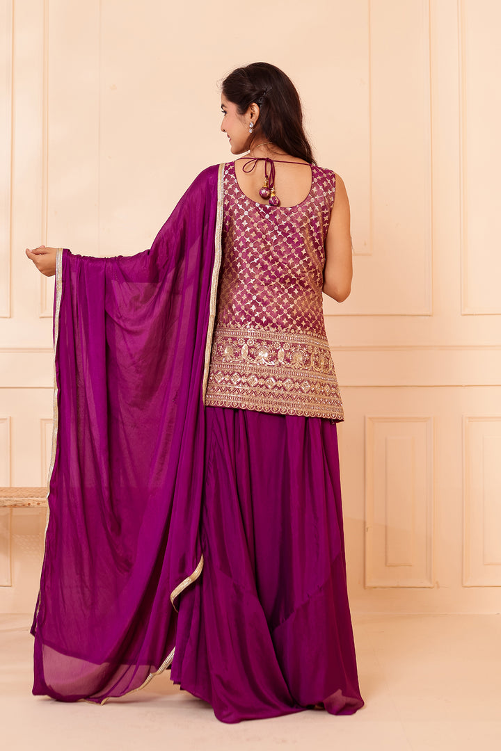 Purple Banarsi Brocade Silk Palazzo Suit.