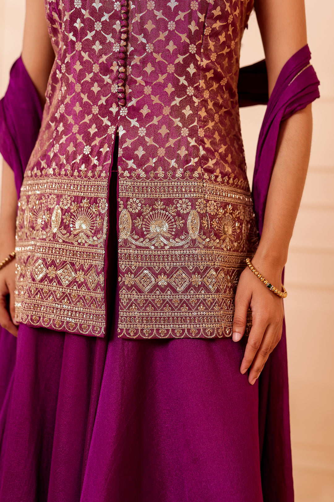 Purple Banarsi Brocade Silk Palazzo Suit.