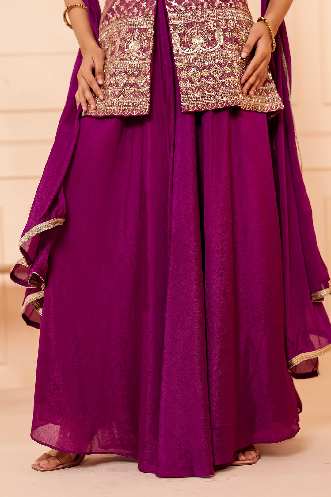 Purple Banarsi Brocade Silk Palazzo Suit.