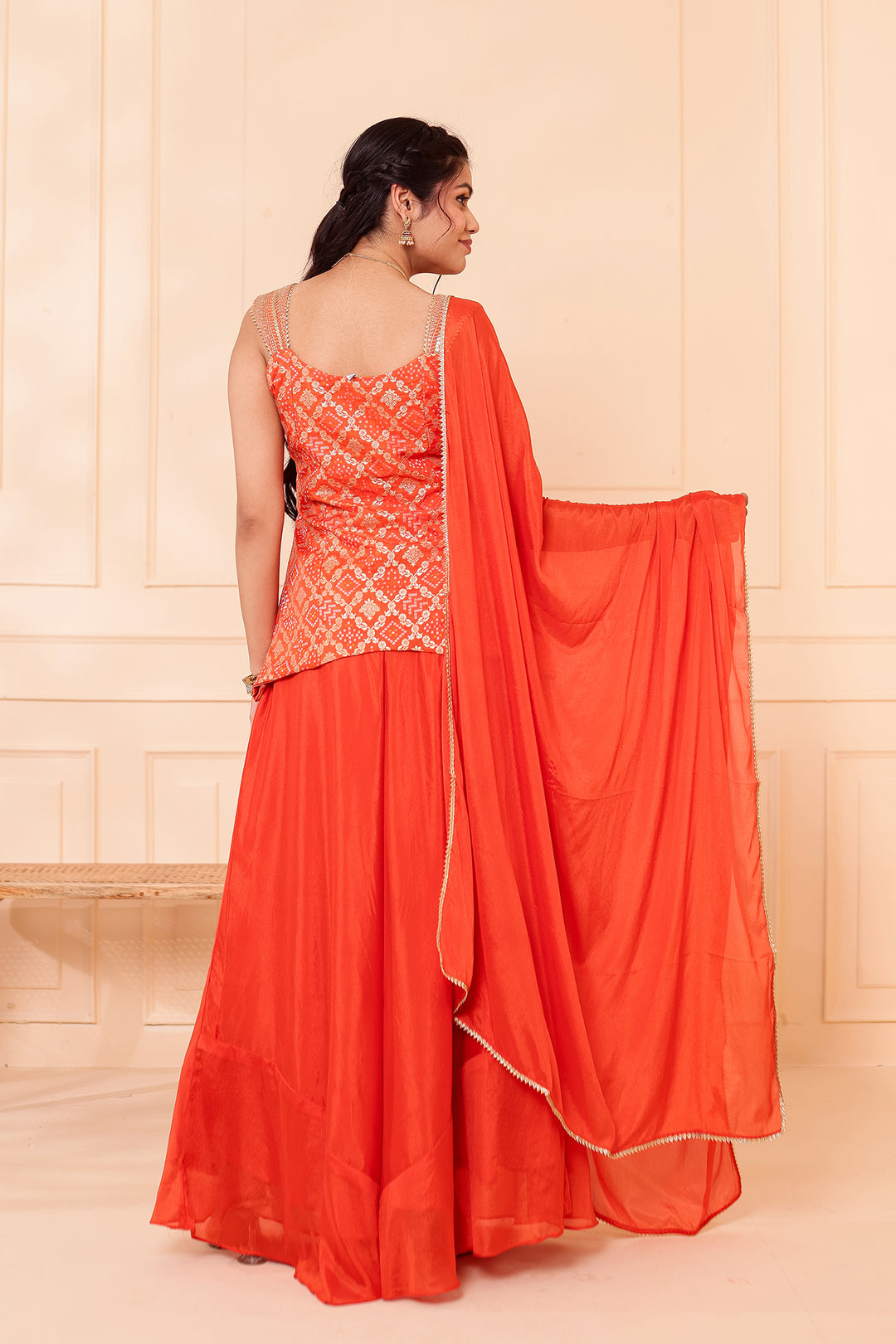 Orange Bandhani Silk Palazzo Suit.