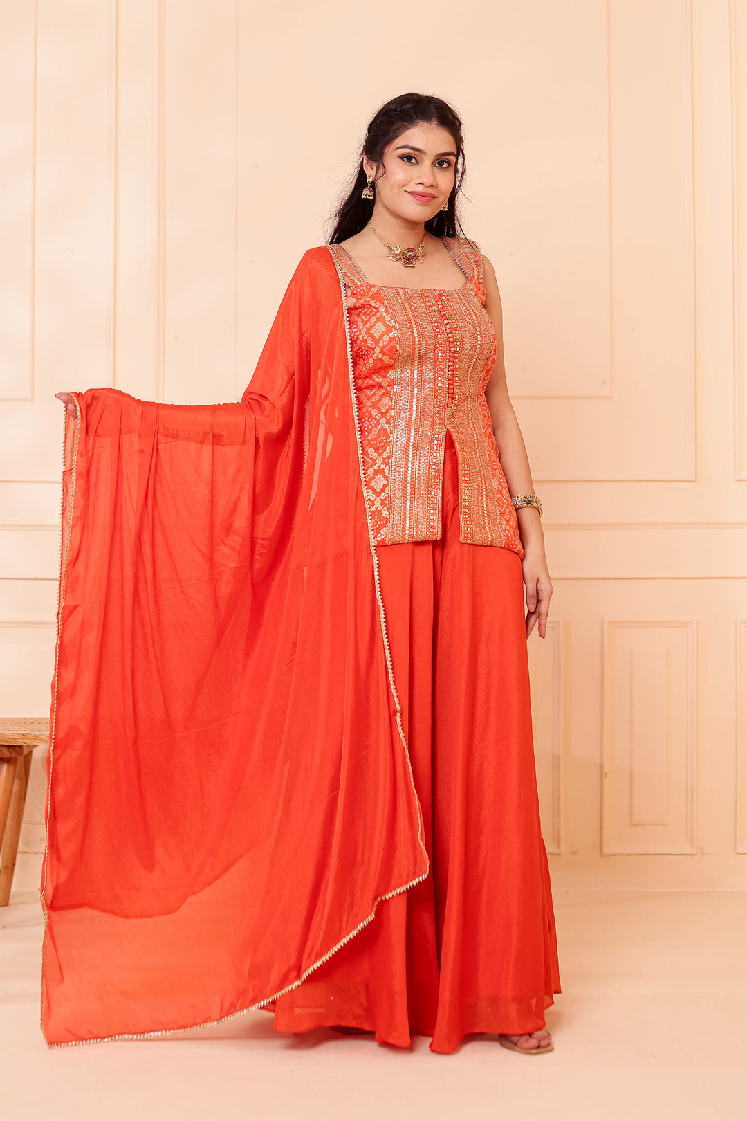 Orange Bandhani Silk Palazzo Suit.