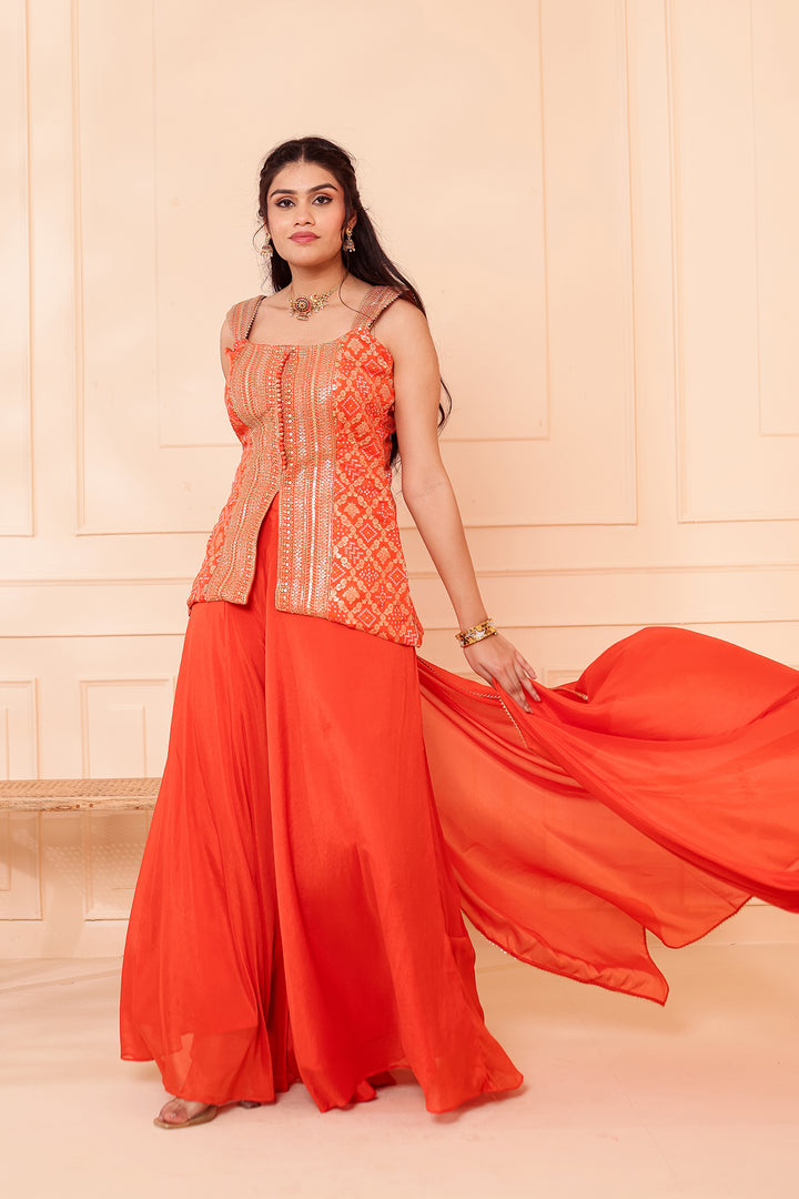 Orange Bandhani Silk Palazzo Suit.