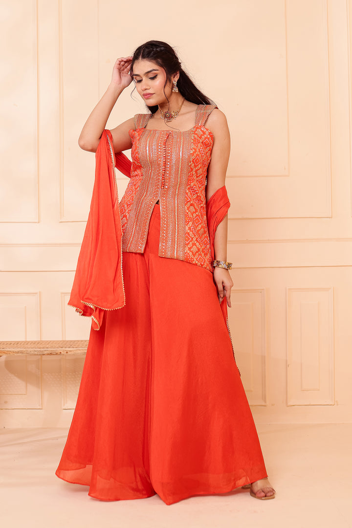 Orange Bandhani Silk Palazzo Suit.