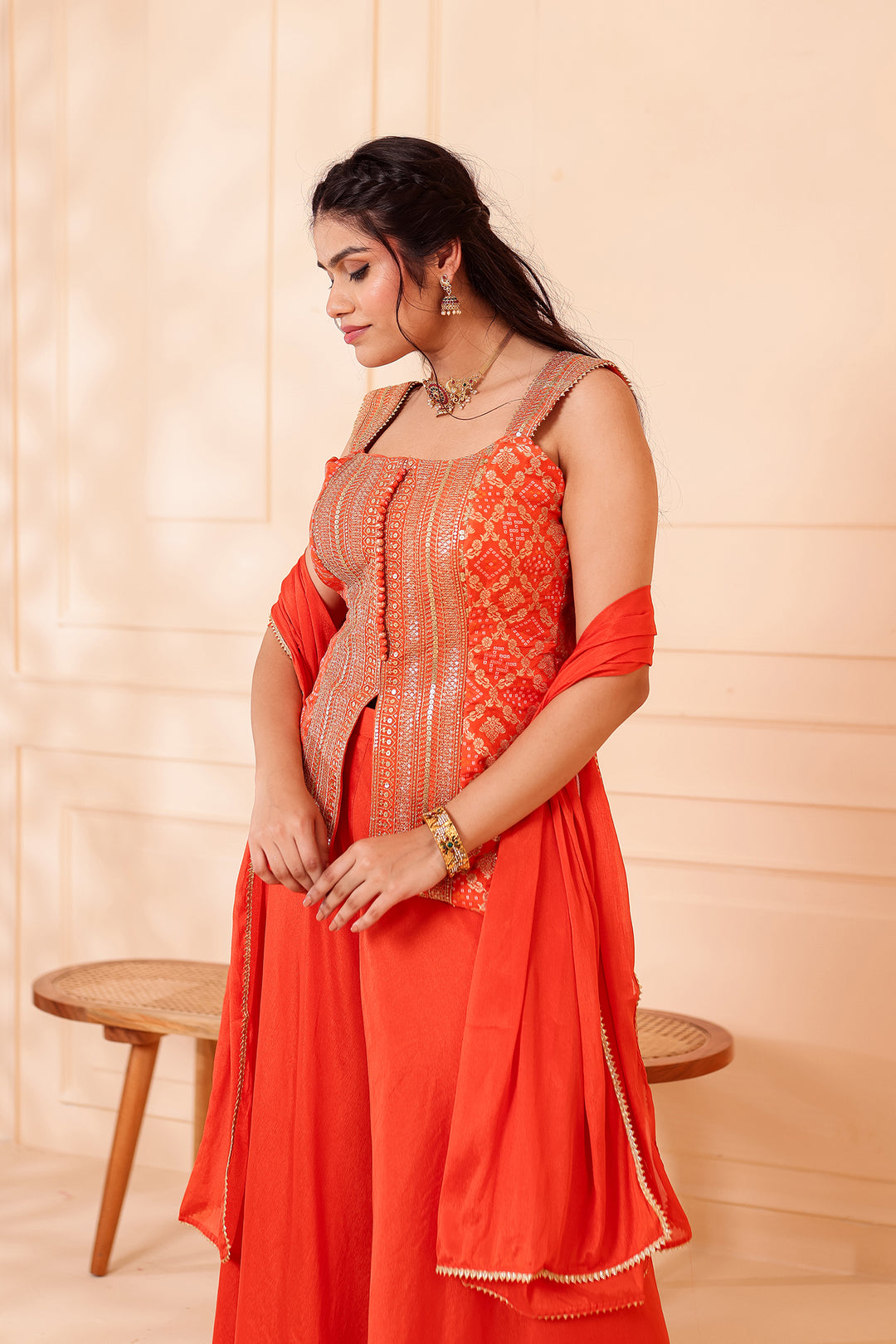Orange Bandhani Silk Palazzo Suit.