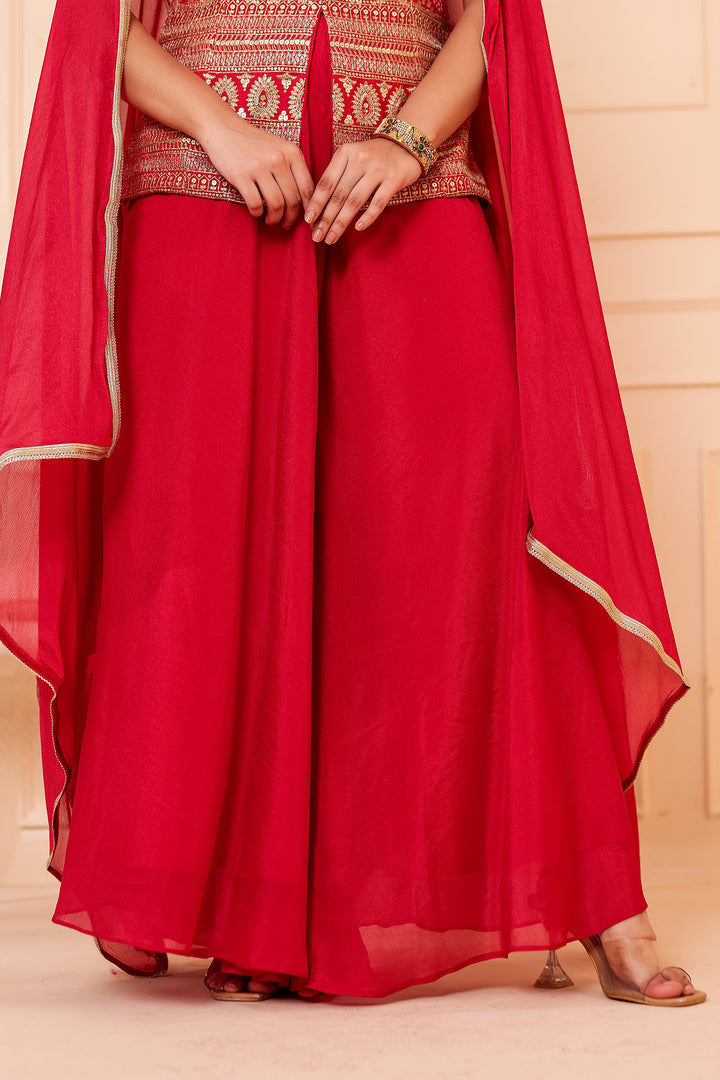 Red Bandhani Silk Palazzo Suit.