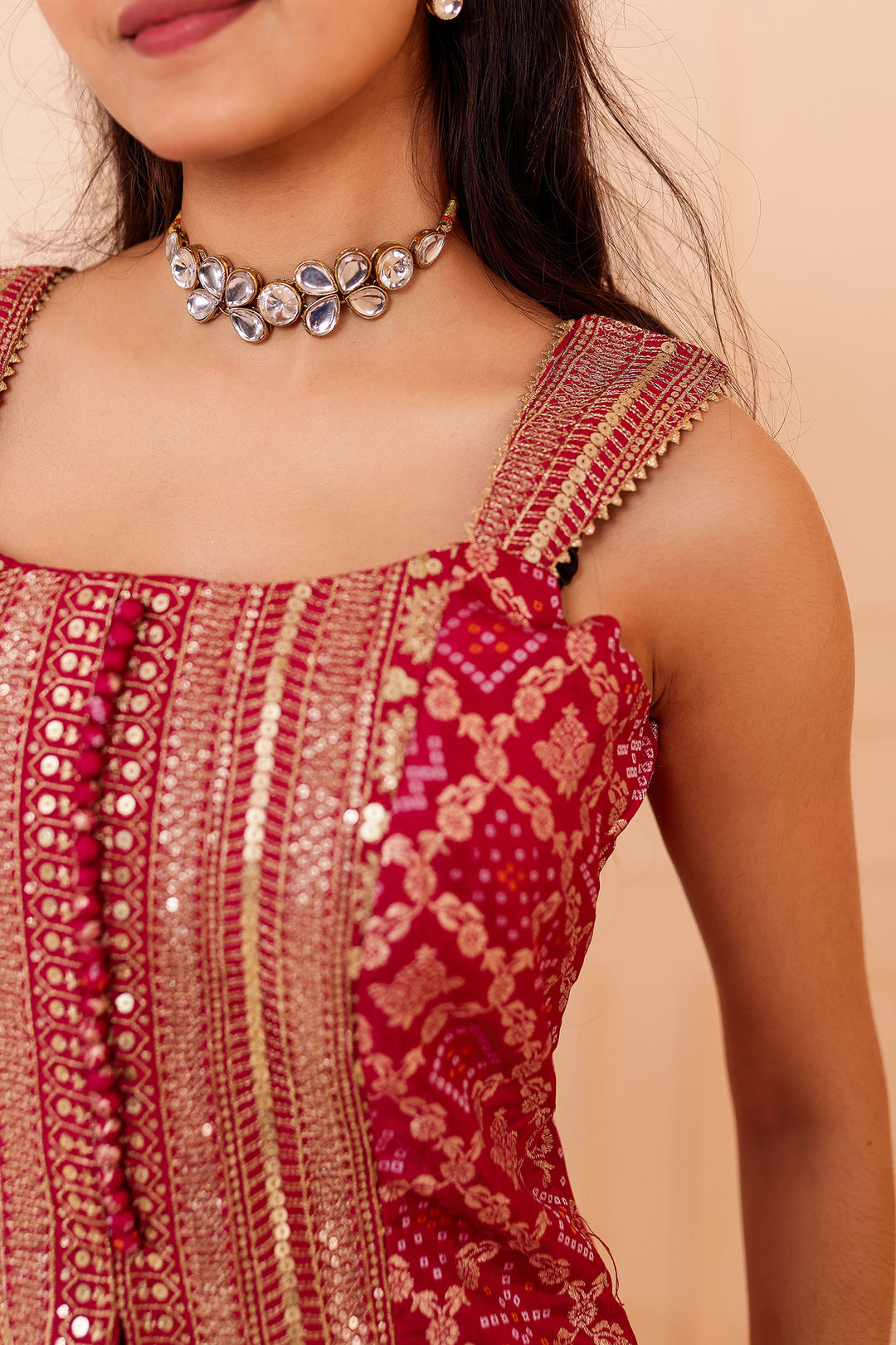 Magenta Bandhani Silk Palazzo Suit.