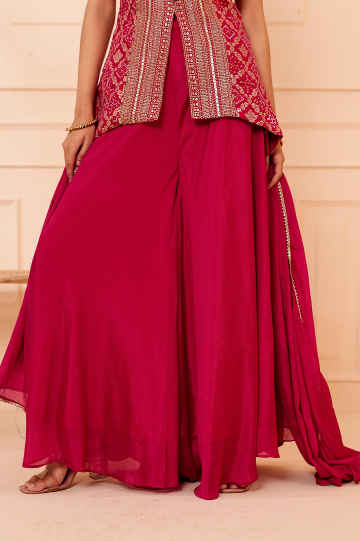 Magenta Bandhani Silk Palazzo Suit.