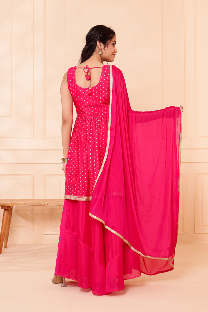 Fusia Pink Banarsi Flared Palazzo Suit.