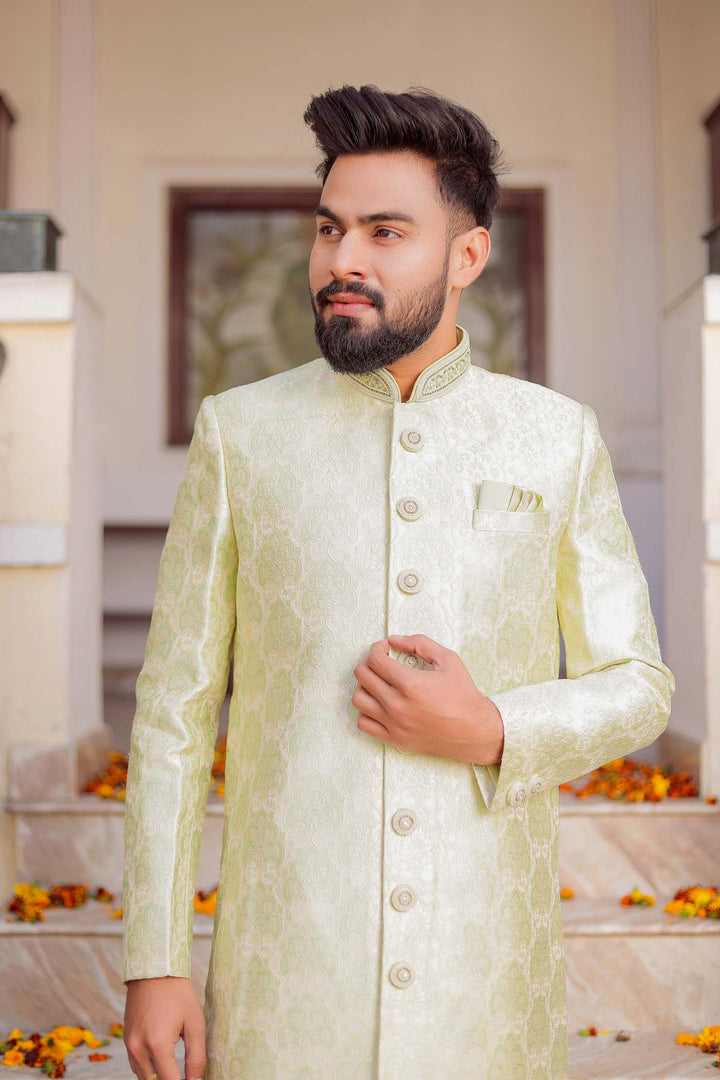 Mint Green Brocade Silk Indo-Western Suit