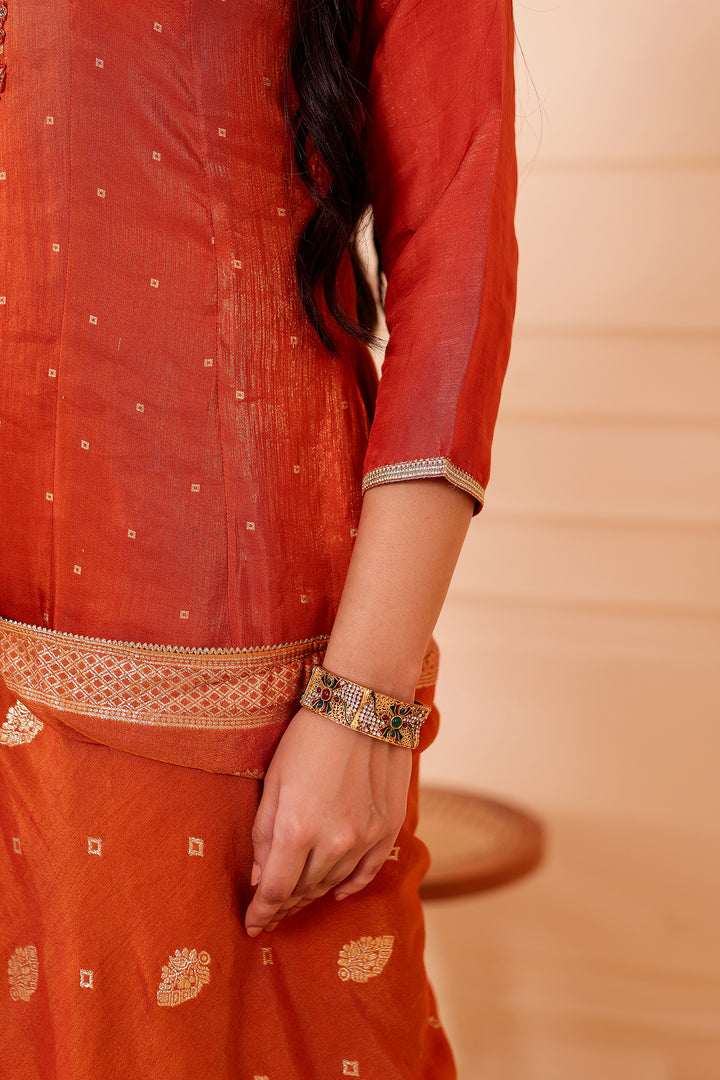 Rust Gajji Silk Anarkali Suit.