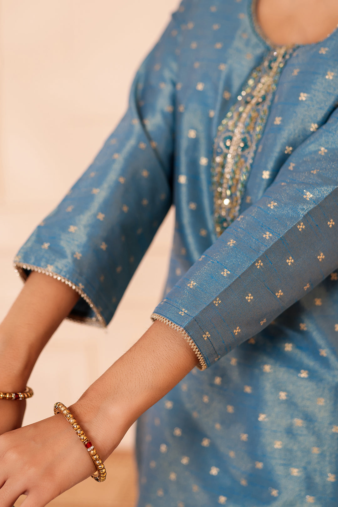 Ocean Blue Straight Cut Tissue Butti Suit.