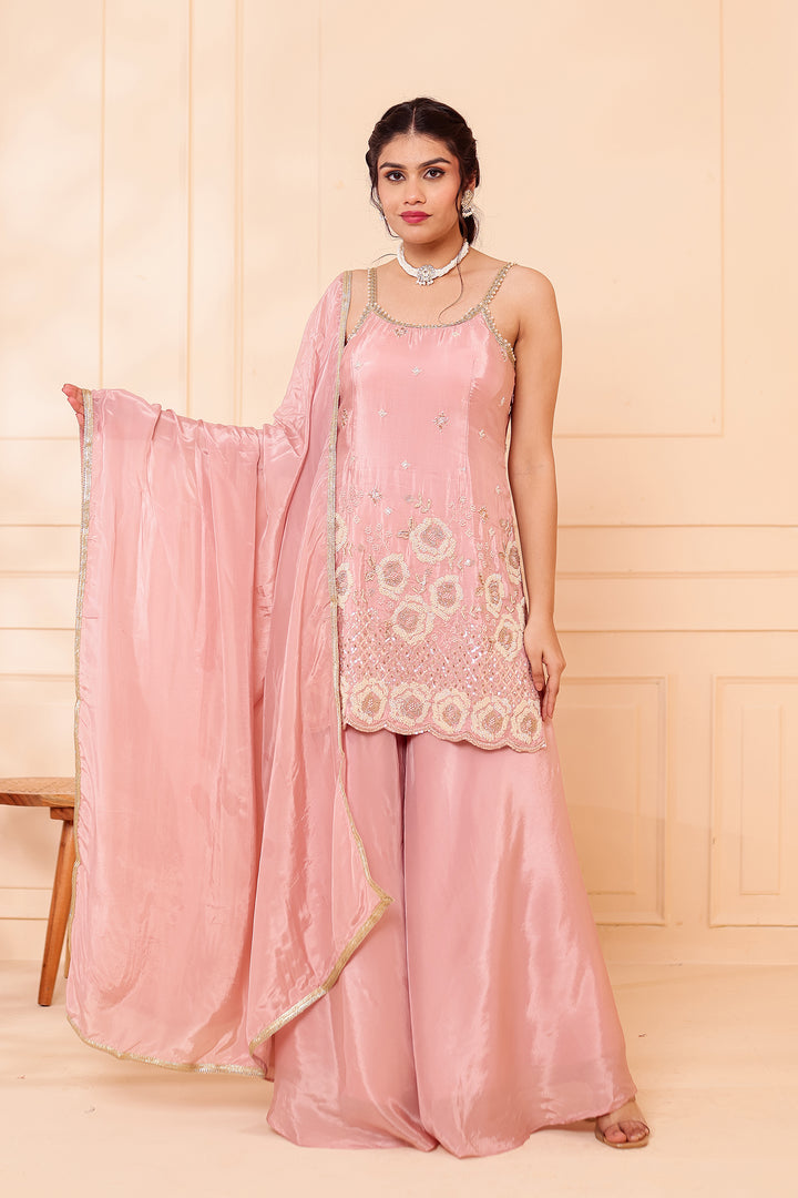 Dusty Pink Orgnaza Crepe Palazzo Suit.