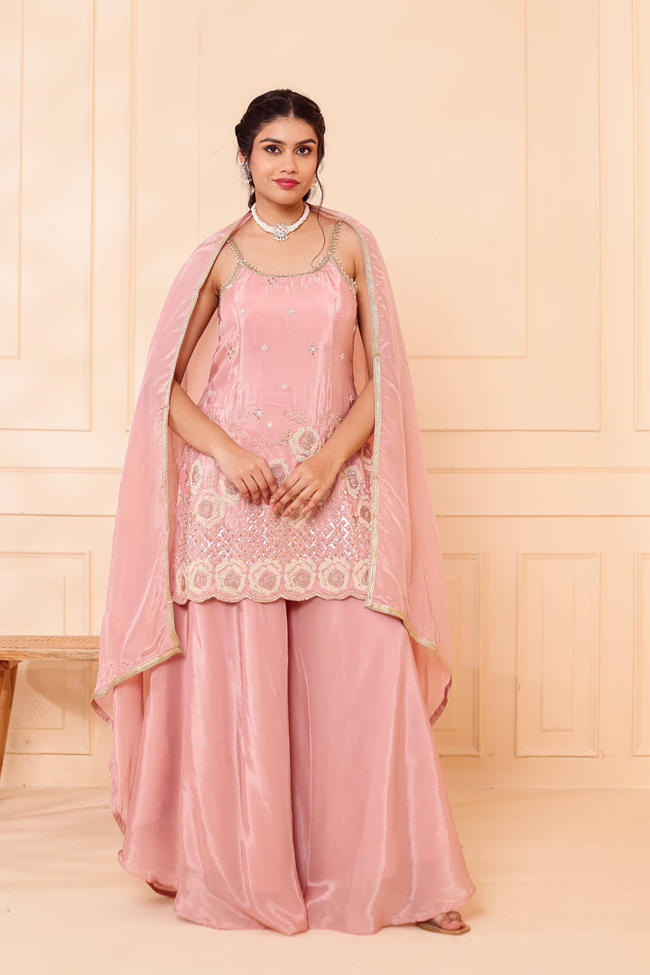 Dusty Pink Orgnaza Crepe Palazzo Suit.