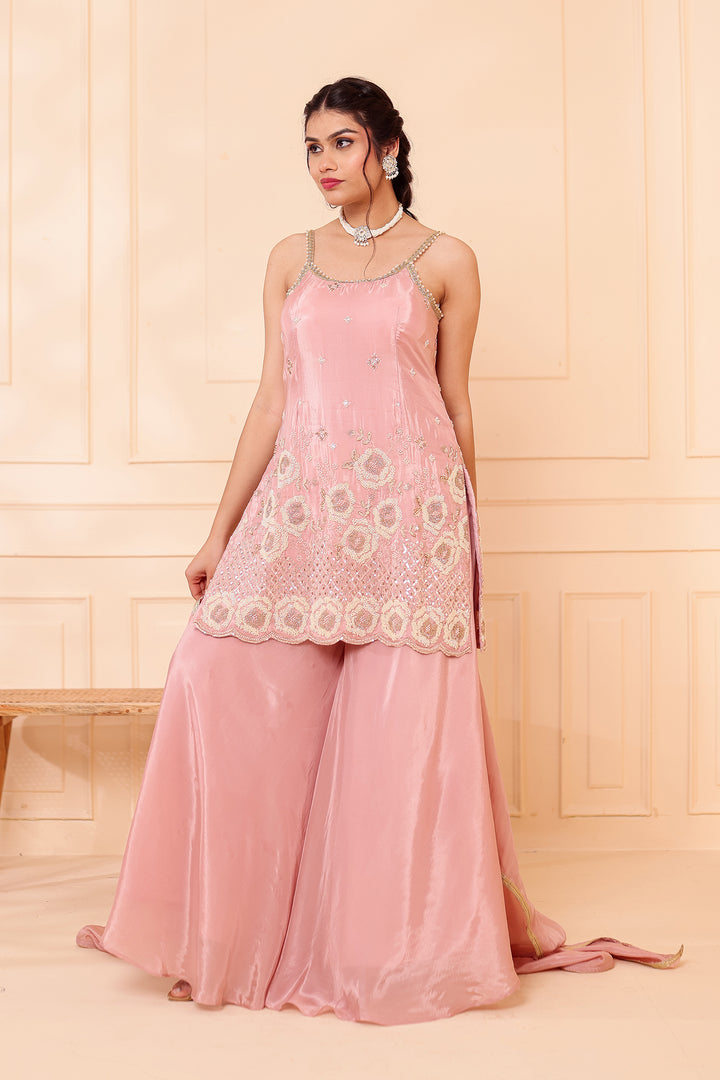 Dusty Pink Orgnaza Crepe Palazzo Suit.