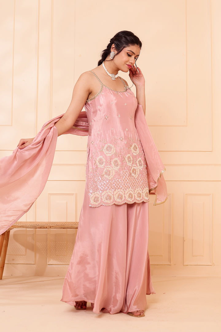 Dusty Pink Orgnaza Crepe Palazzo Suit.