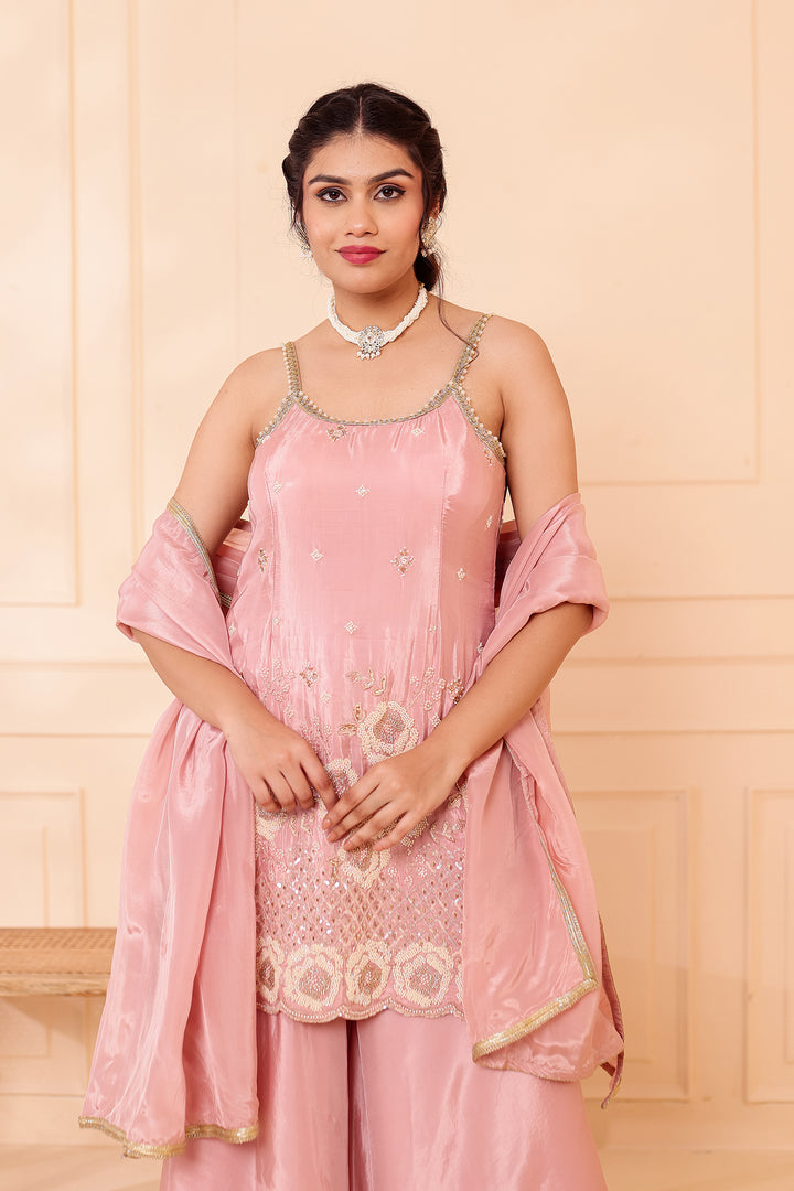 Dusty Pink Orgnaza Crepe Palazzo Suit.