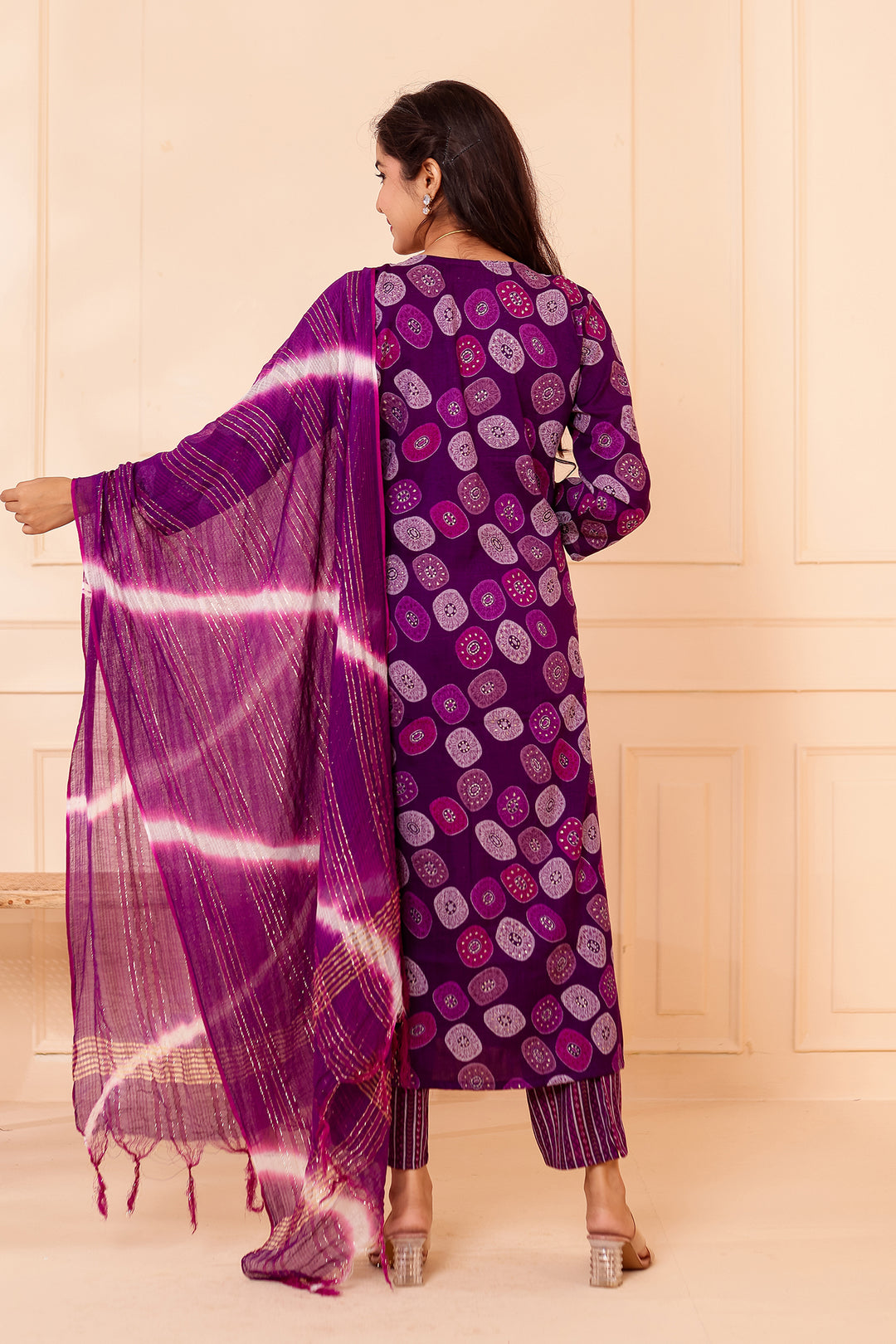 Purple Straight Cut Rayon Kurta Set with Mirror work.