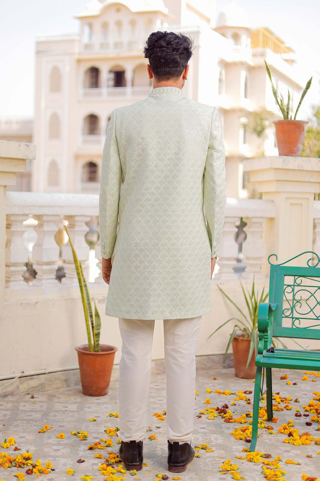 Mint Green Lucknowi Indo-Western Suit.