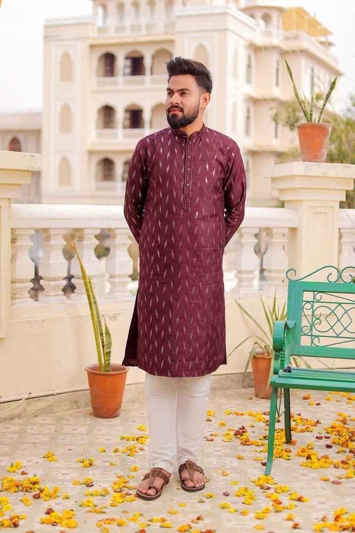 Wine Raw Silk Kurta Suit With Sequin Embroidery All Over.