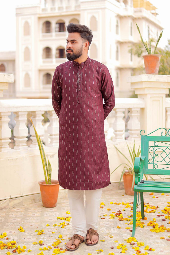 Wine Raw Silk Kurta Suit With Sequin Embroidery All Over.