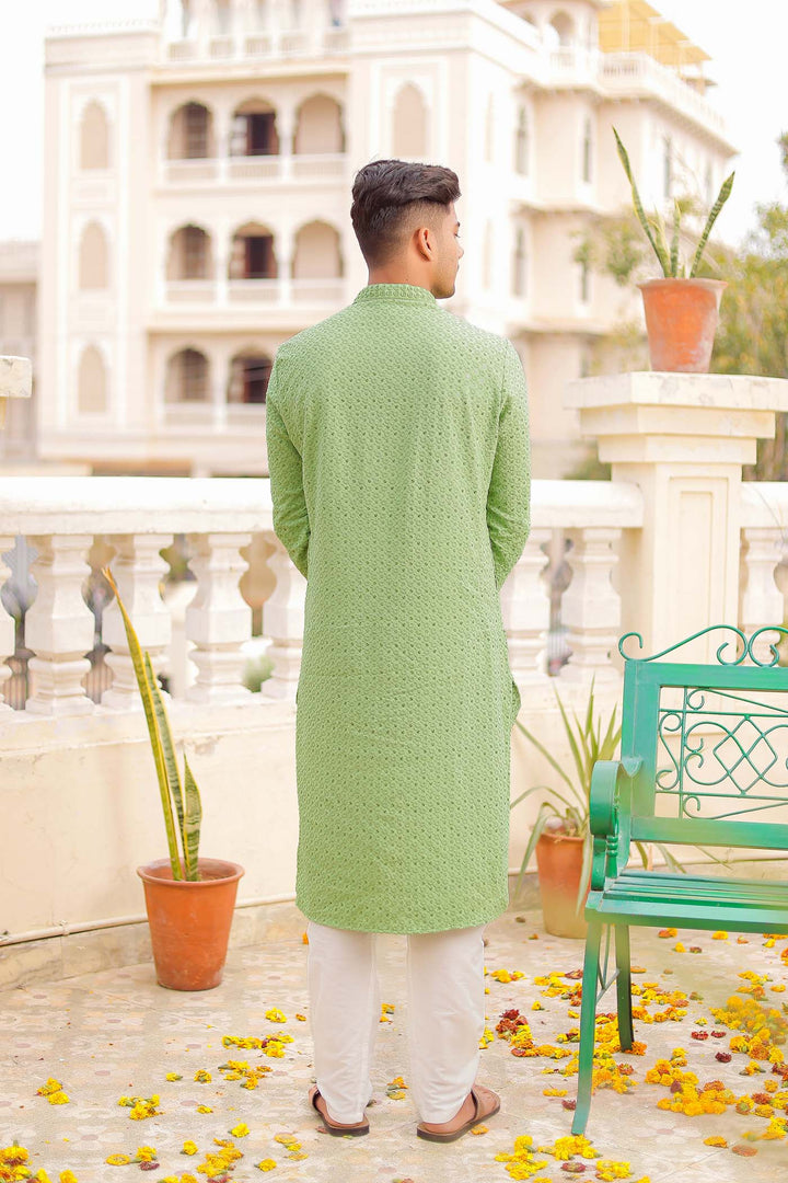 Mint Green Lucknowi Kurta Suit With Sequin Work.