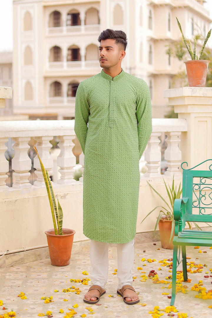 Mint Green Lucknowi Kurta Suit With Sequin Work.