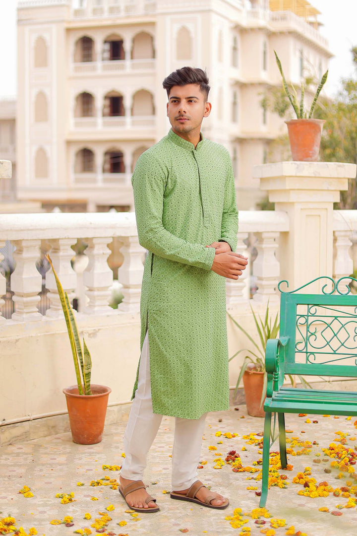 Mint Green Lucknowi Kurta Suit With Sequin Work.