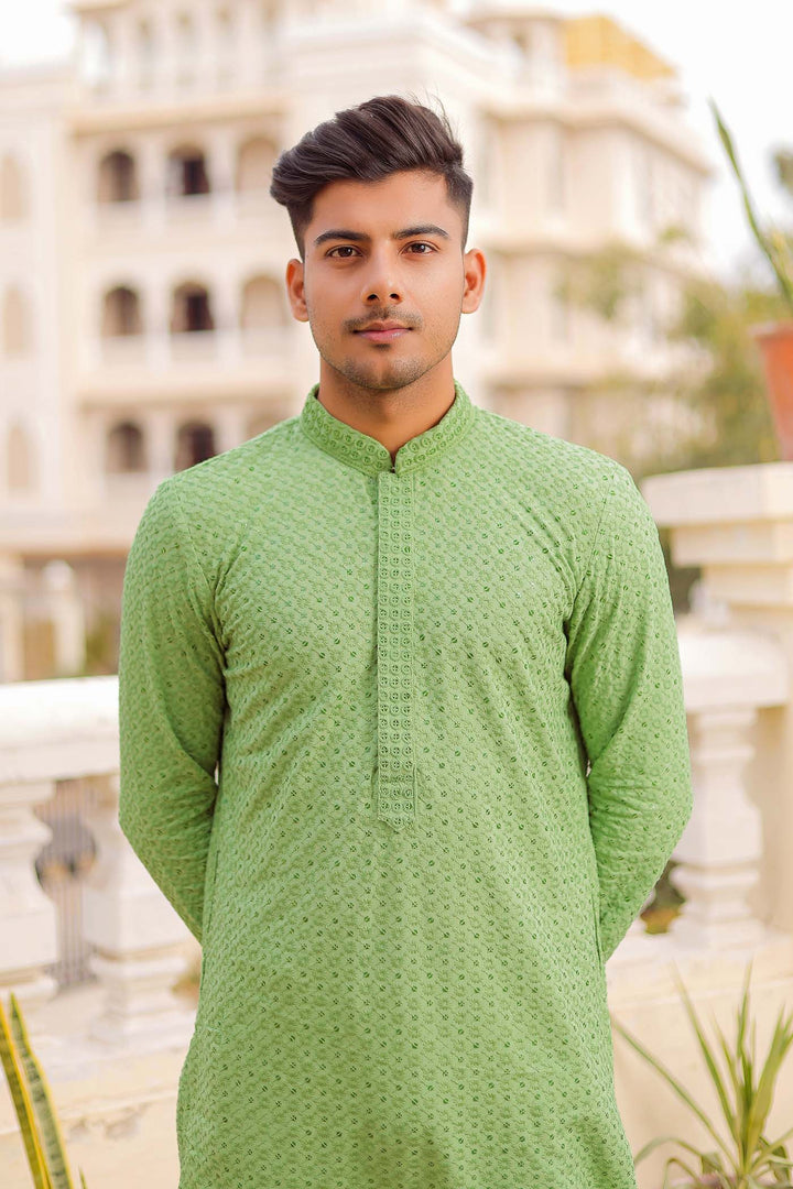 Mint Green Lucknowi Kurta Suit With Sequin Work.