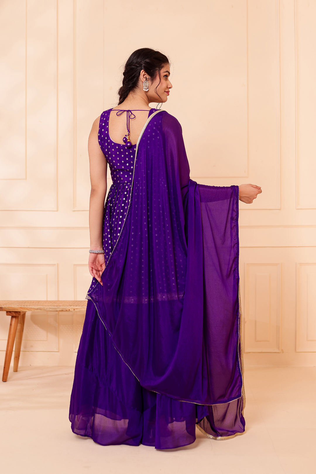 Purple Banarsi Flared Palazzo Suit.