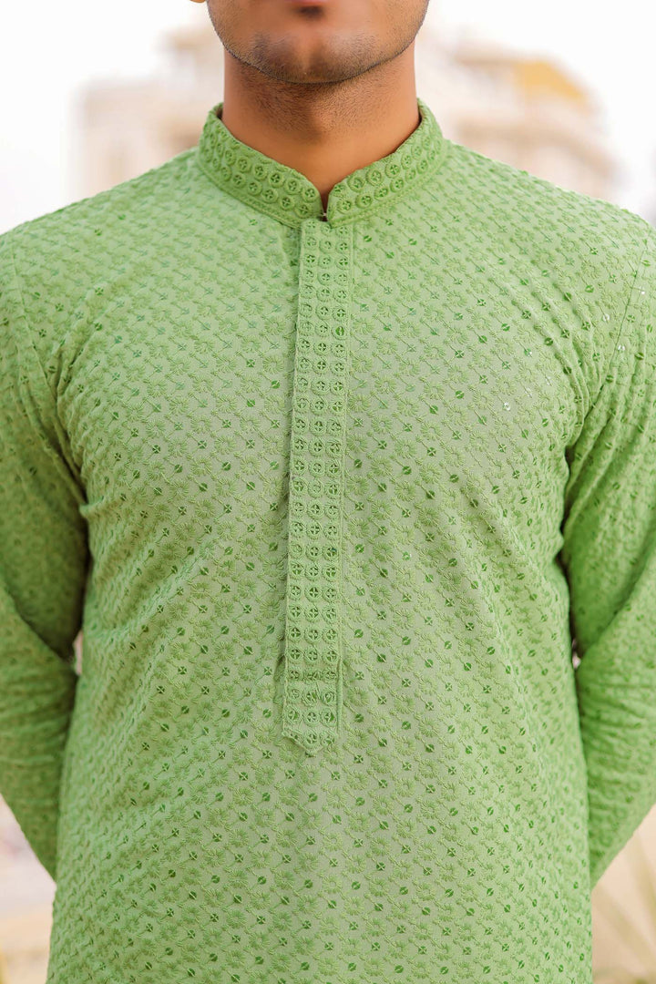 Mint Green Lucknowi Kurta Suit With Sequin Work.