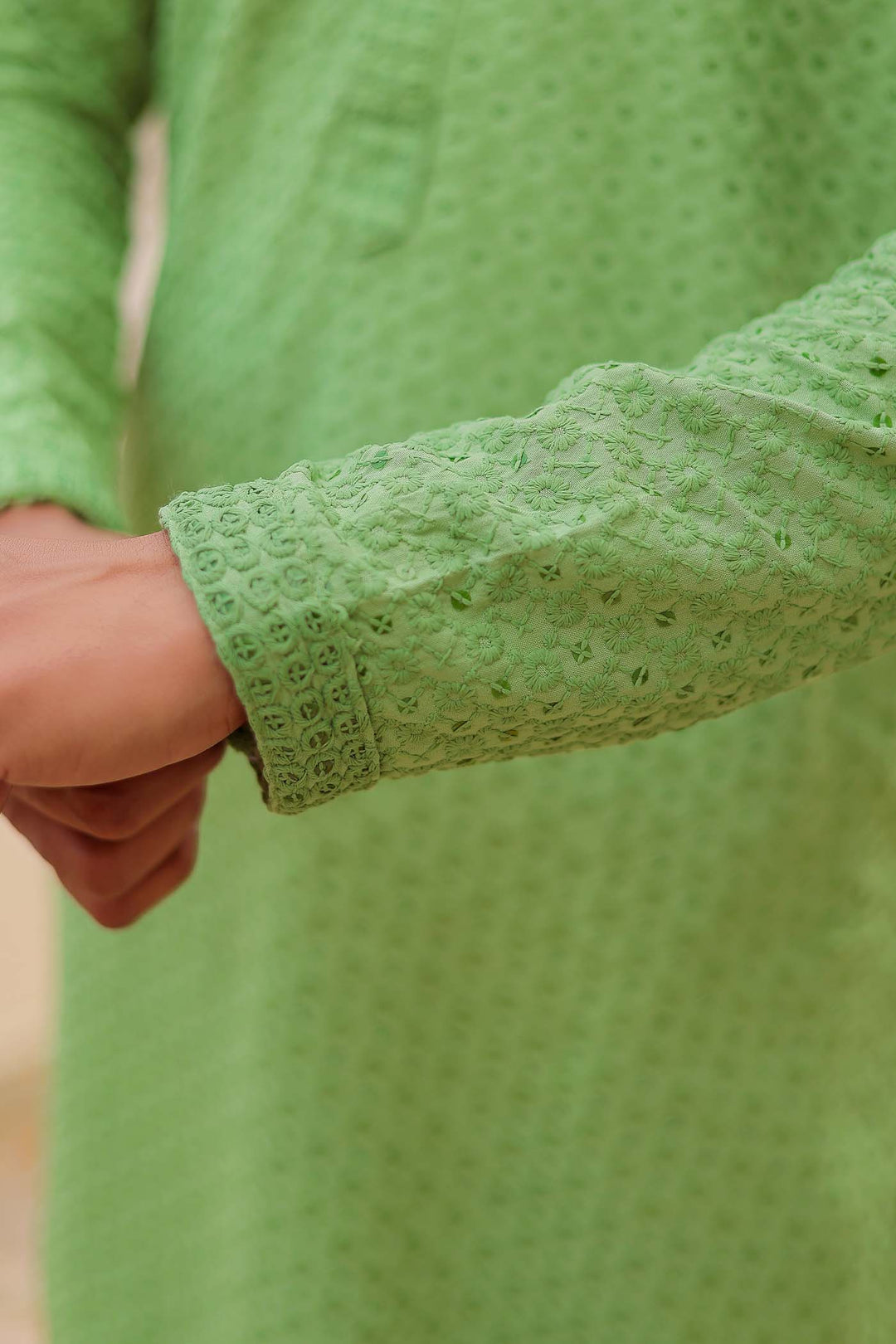 Mint Green Lucknowi Kurta Suit With Sequin Work.