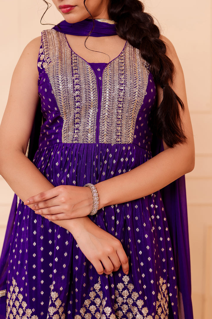 Purple Banarsi Flared Palazzo Suit.