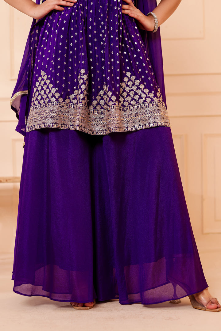 Purple Banarsi Flared Palazzo Suit.