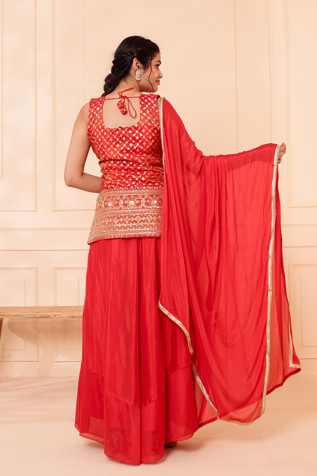 Rusty Orange Banarsi Brocade Silk Palazzo Suit.