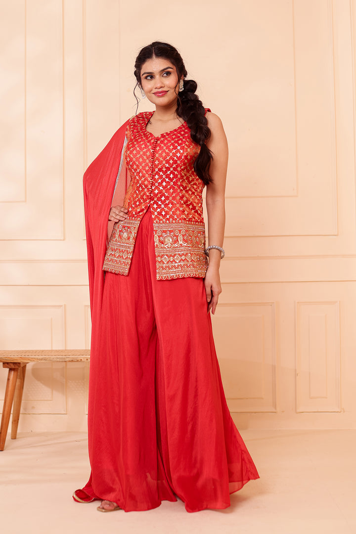 Rusty Orange Banarsi Brocade Silk Palazzo Suit.