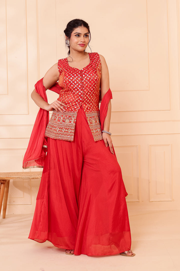 Rusty Orange Banarsi Brocade Silk Palazzo Suit.