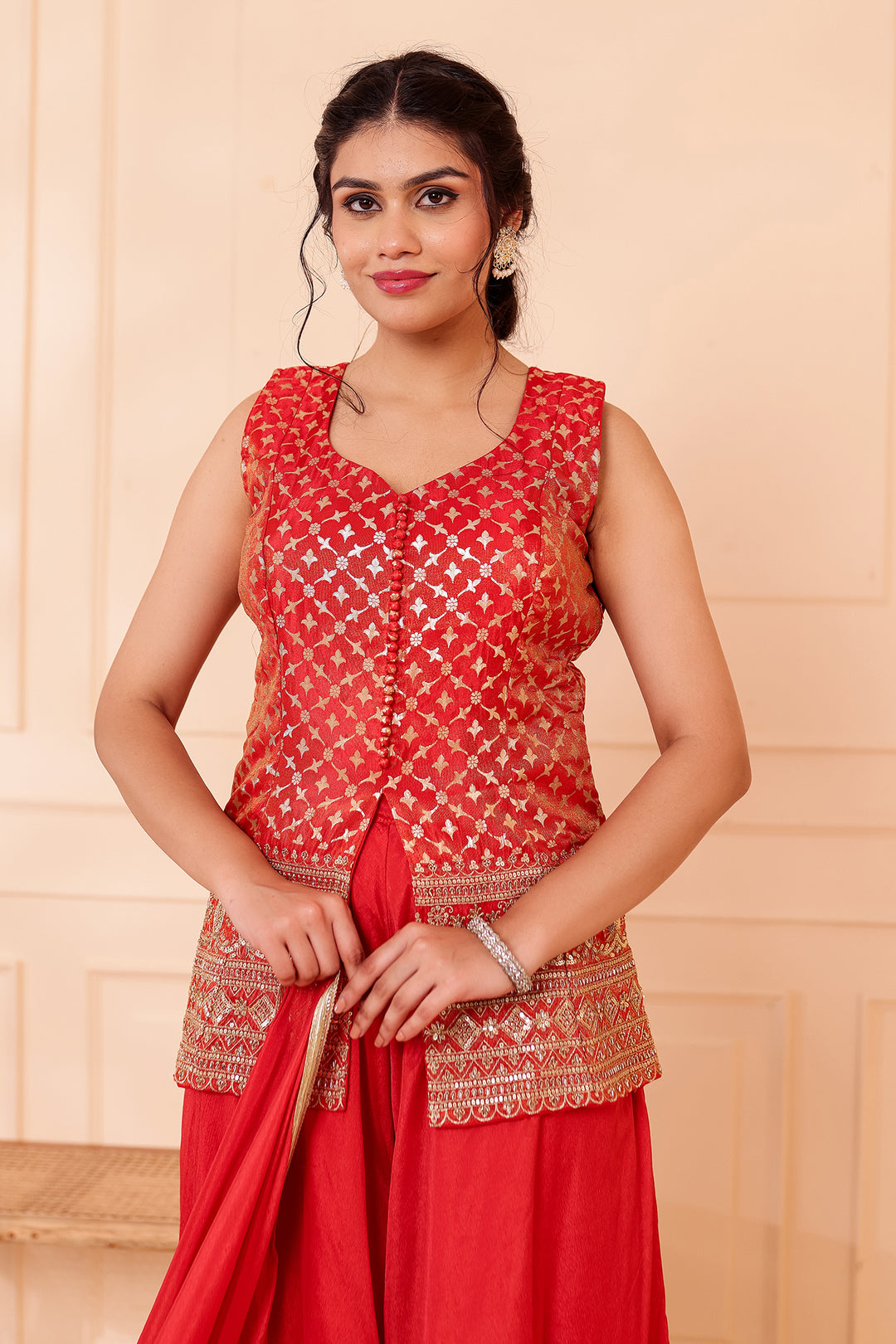 Rusty Orange Banarsi Brocade Silk Palazzo Suit.