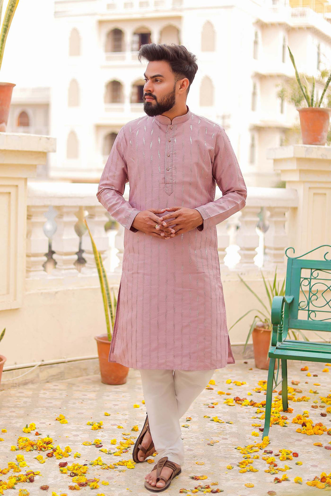 Dusty Purple Silk Kurta Suit With Sequin Embroidery All Over.